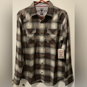 Flag & Anthem Men’s Western Desert Son Plaid Button Up Shirt Medium Brown Cream